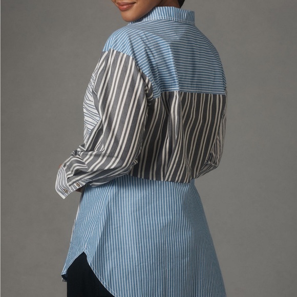 Pilcro Blue and White Striped Button Down Shirt - Picture 4 of 5